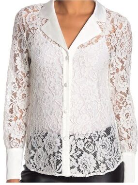 Laundry By Shelli Segal White Floral Lace Button-Down Blouse